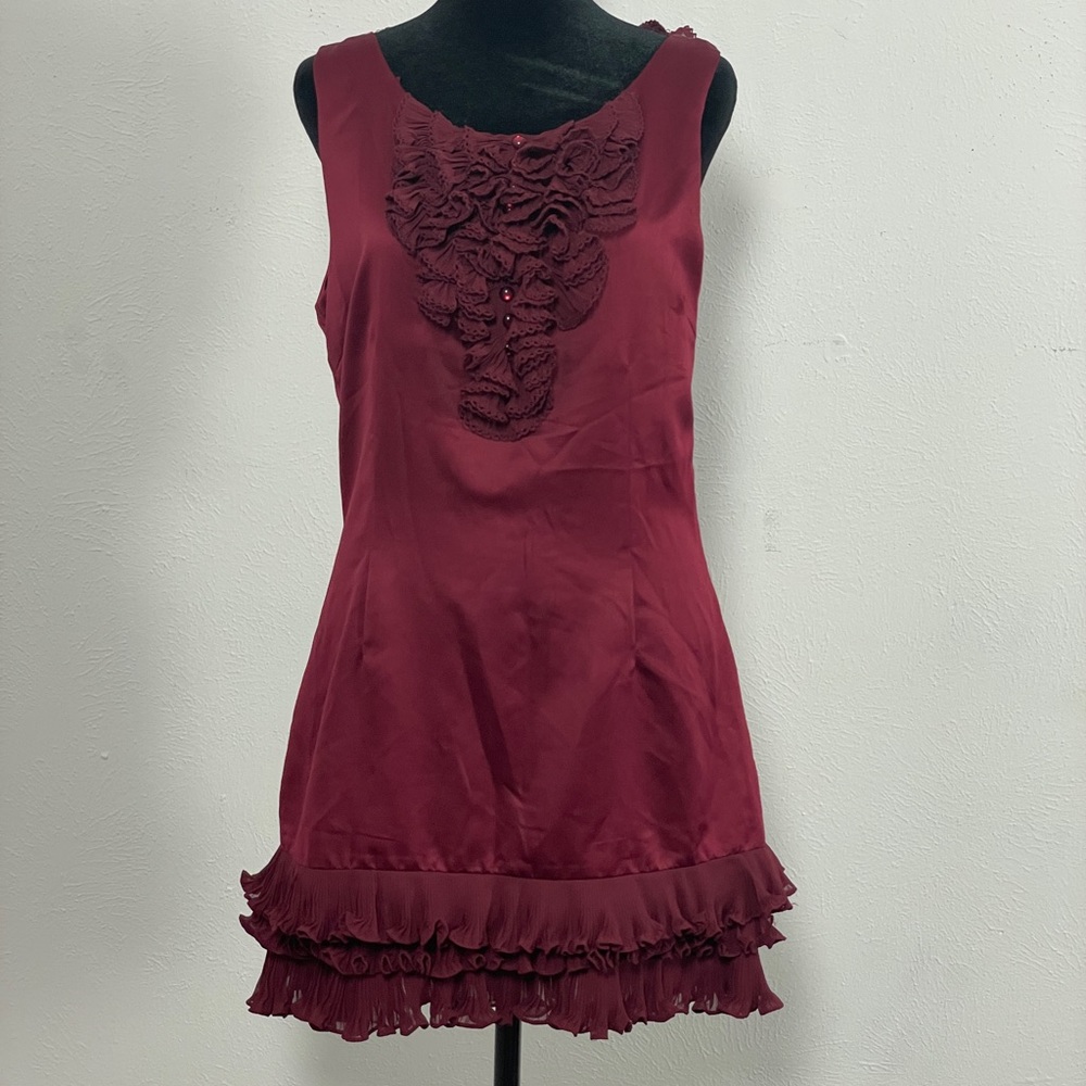 Maroon Ruffled Bizz Mini Dress